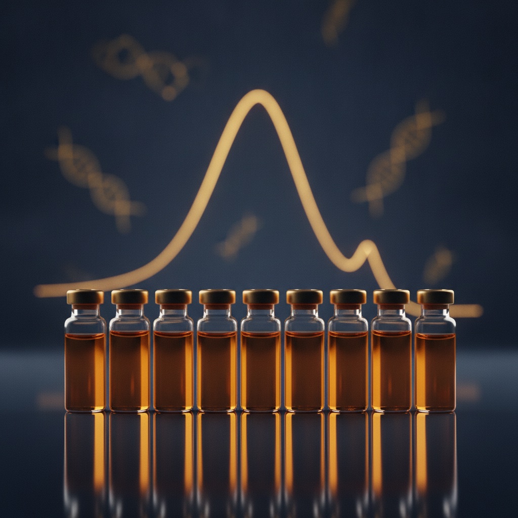 Amber research vials with a chromatogram light curve